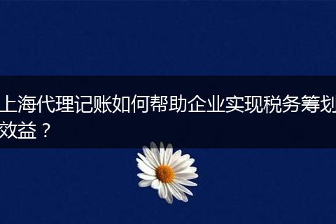 上海代理記賬如何幫助企業(yè)實現(xiàn)稅務(wù)籌劃效益？