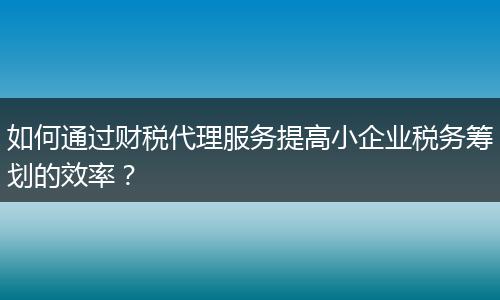 如何通過財稅代理服務(wù)提高小企業(yè)稅務(wù)籌劃的效率？