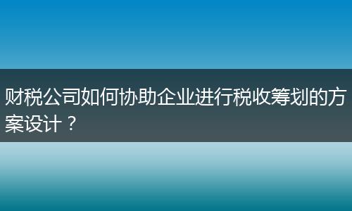 財(cái)稅公司如何協(xié)助企業(yè)進(jìn)行稅收籌劃的方案設(shè)計(jì)？