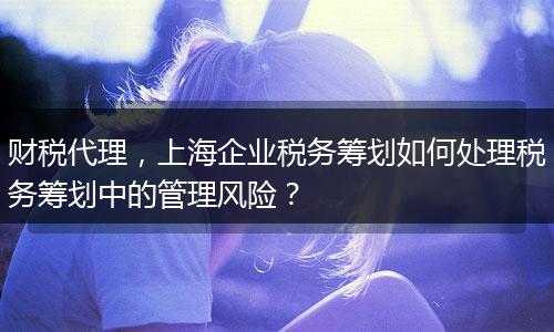 財稅代理，上海企業(yè)稅務(wù)籌劃如何處理稅務(wù)籌劃中的管理風險？