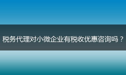 稅務(wù)代理對小微企業(yè)有稅收優(yōu)惠咨詢嗎？