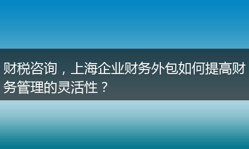 財稅咨詢，上海企業(yè)財務(wù)外包如何提高財務(wù)管理的靈活性？