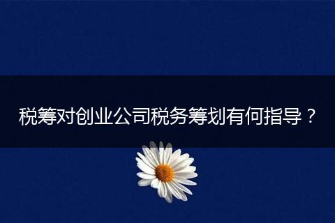 稅籌對(duì)創(chuàng)業(yè)公司稅務(wù)籌劃有何指導(dǎo)？