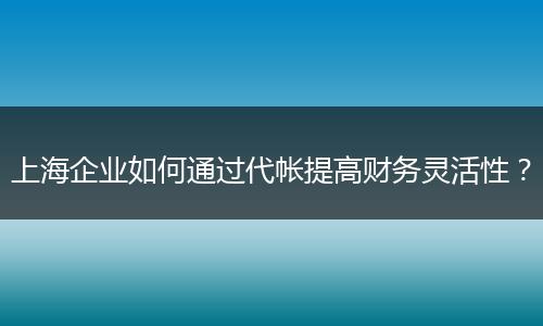 上海企業(yè)如何通過代帳提高財務靈活性？
