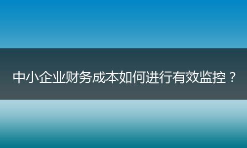 中小企業(yè)財(cái)務(wù)成本如何進(jìn)行有效監(jiān)控？