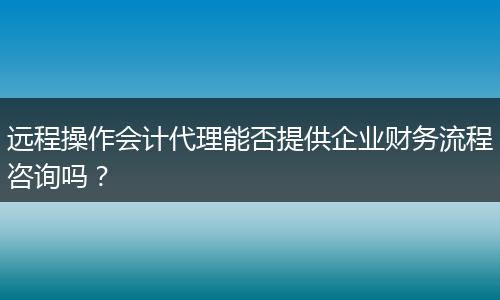 遠程操作會計代理能否提供企業(yè)財務(wù)流程咨詢嗎？