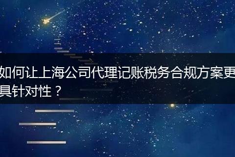 如何讓上海公司代理記賬稅務(wù)合規(guī)方案更具針對性？