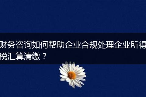 財(cái)務(wù)咨詢?nèi)绾螏椭髽I(yè)合規(guī)處理企業(yè)所得稅匯算清繳？