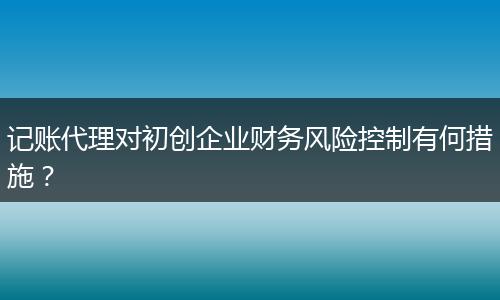 記賬代理對(duì)初創(chuàng)企業(yè)財(cái)務(wù)風(fēng)險(xiǎn)控制有何措施？