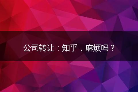 公司轉(zhuǎn)讓：知乎，麻煩嗎？