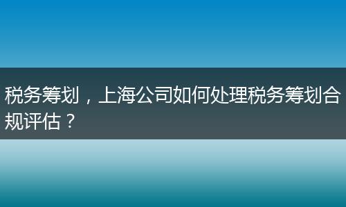 稅務(wù)籌劃，上海公司如何處理稅務(wù)籌劃合規(guī)評(píng)估？