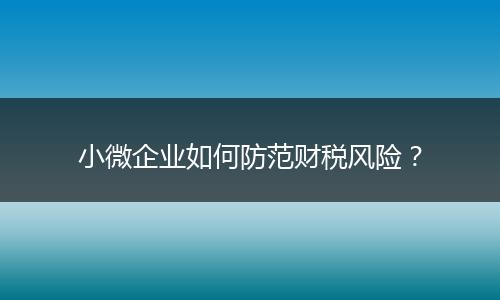 小微企業(yè)如何防范財稅風(fēng)險？