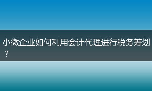 小微企業(yè)如何利用會計代理進行稅務(wù)籌劃？