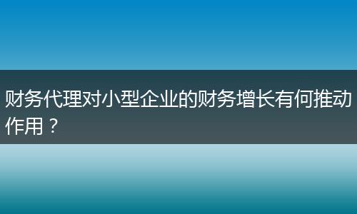 財務(wù)代理對小型企業(yè)的財務(wù)增長有何推動作用？