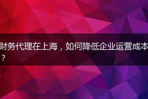 財務代理在上海，如何降低企業(yè)運營成本？
