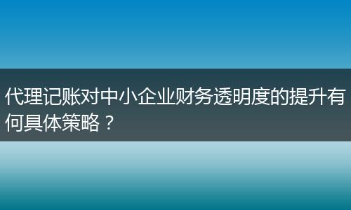 代理記賬對(duì)中小企業(yè)財(cái)務(wù)透明度的提升有何具體策略？