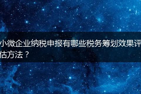 小微企業(yè)納稅申報有哪些稅務籌劃效果評估方法？