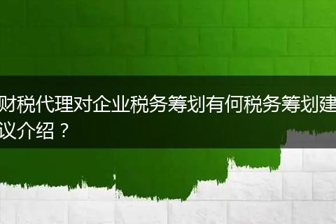 財(cái)稅代理對(duì)企業(yè)稅務(wù)籌劃有何稅務(wù)籌劃建議介紹？