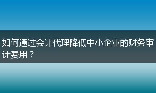如何通過會計代理降低中小企業(yè)的財務(wù)審計費用?