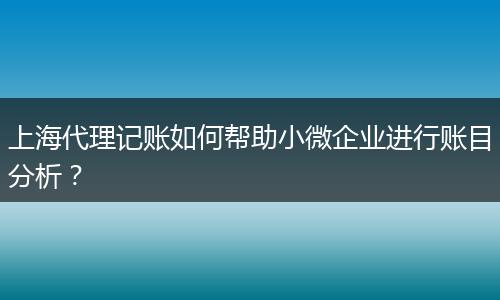 上海代理記賬如何幫助小微企業(yè)進行賬目分析？