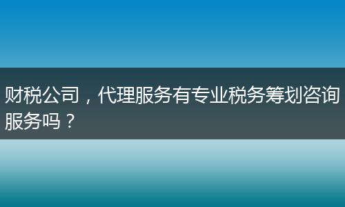 財(cái)稅公司，代理服務(wù)有專(zhuān)業(yè)稅務(wù)籌劃咨詢(xún)服務(wù)嗎？