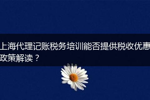 上海代理記賬稅務培訓能否提供稅收優(yōu)惠政策解讀?