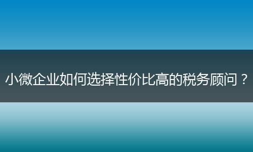 小微企業(yè)如何選擇性價(jià)比高的稅務(wù)顧問？