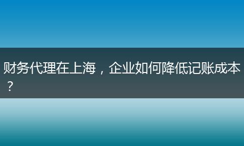 財(cái)務(wù)代理在上海，企業(yè)如何降低記賬成本？
