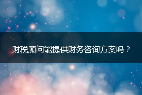 財稅顧問能提供財務咨詢方案嗎?