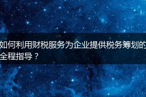 如何利用財(cái)稅服務(wù)為企業(yè)提供稅務(wù)籌劃的全程指導(dǎo)？