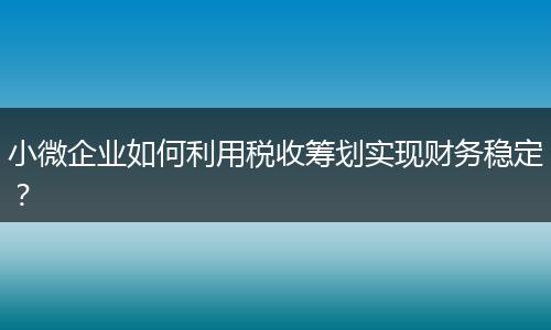 小微企業(yè)如何利用稅收籌劃實(shí)現(xiàn)財(cái)務(wù)穩(wěn)定？