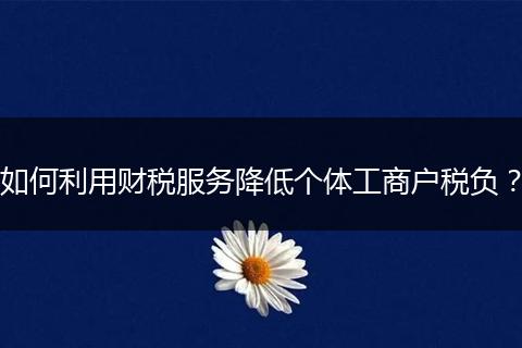 如何利用財稅服務降低個體工商戶稅負？