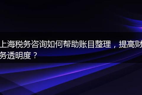 上海稅務(wù)咨詢?nèi)绾螏椭~目整理，提高財(cái)務(wù)透明度？