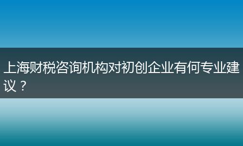上海財稅咨詢機(jī)構(gòu)對初創(chuàng)企業(yè)有何專業(yè)建議？