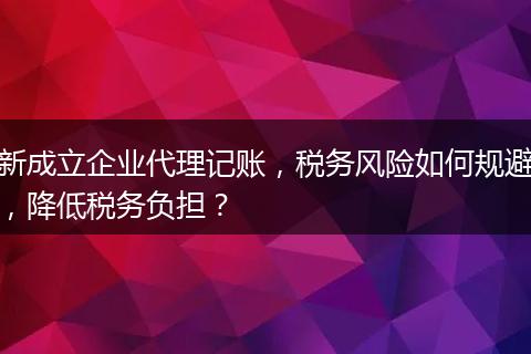 新成立企業(yè)代理記賬，稅務風險如何規(guī)避，降低稅務負擔？