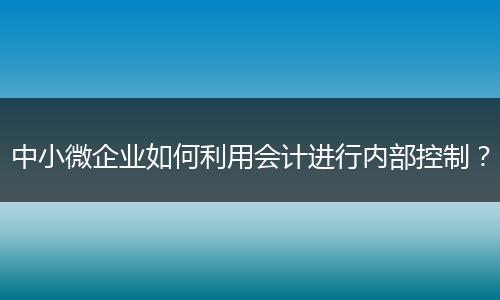中小微企業(yè)如何利用會計進(jìn)行內(nèi)部控制？