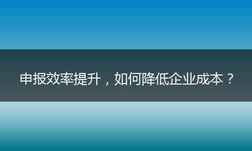 申報(bào)效率提升，如何降低企業(yè)成本？