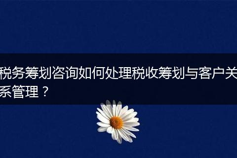 稅務(wù)籌劃咨詢?nèi)绾翁幚矶愂栈I劃與客戶關(guān)系管理？
