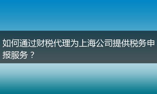 如何通過財稅代理為上海公司提供稅務申報服務？