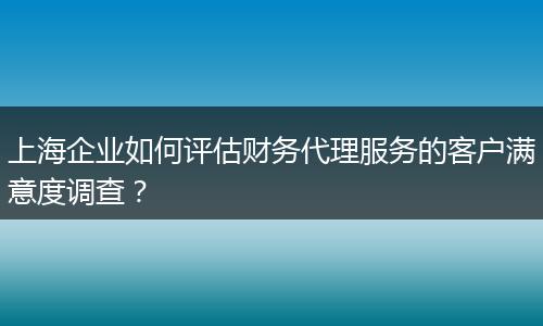 上海企業(yè)如何評估財務代理服務的客戶滿意度調(diào)查？
