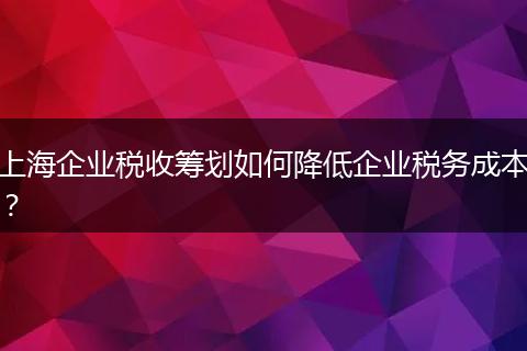 上海企業(yè)稅收籌劃如何降低企業(yè)稅務(wù)成本？