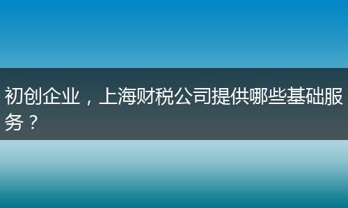 初創(chuàng)企業(yè)，上海財稅公司提供哪些基礎(chǔ)服務(wù)？