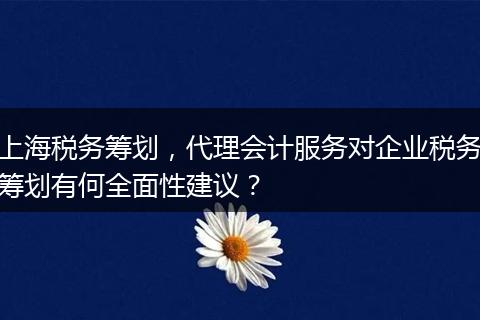 上海稅務籌劃，代理會計服務對企業(yè)稅務籌劃有何全面性建議？