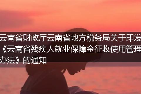 云南省財(cái)政廳云南省地方稅務(wù)局關(guān)于印發(fā)《云南省殘疾人就業(yè)保障金征收使用管理辦法》的通知