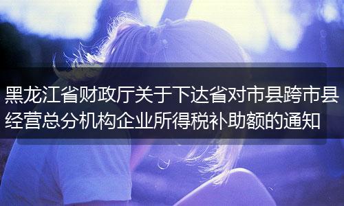 黑龍江省財(cái)政廳關(guān)于下達(dá)省對(duì)市縣跨市縣經(jīng)營總分機(jī)構(gòu)企業(yè)所得稅補(bǔ)助額的通知