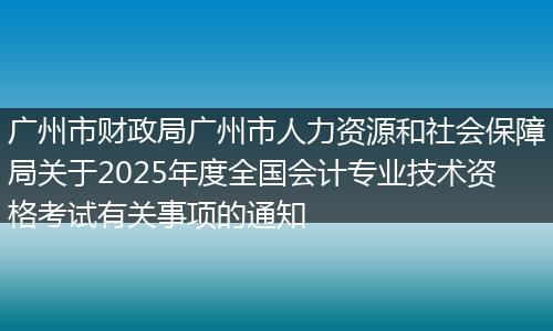 廣州市財(cái)政局廣州市人力資源和社會(huì)保障局關(guān)于2025年度全國會(huì)計(jì)專業(yè)技術(shù)資格考試有關(guān)事項(xiàng)的通知