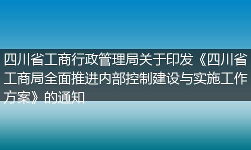 四川省工商行政管理局關(guān)于印發(fā)《四川省工商局全面推進內(nèi)部控制建設(shè)與實施工作方案》的通知