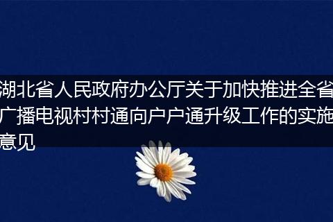 湖北省人民政府辦公廳關于加快推進全省廣播電視村村通向戶戶通升級工作的實施意見