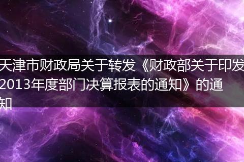 天津市財政局關(guān)于轉(zhuǎn)發(fā)《財政部關(guān)于印發(fā)2013年度部門決算報表的通知》的通知