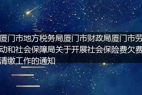 廈門市地方稅務(wù)局廈門市財(cái)政局廈門市勞動(dòng)和社會(huì)保障局關(guān)于開展社會(huì)保險(xiǎn)費(fèi)欠費(fèi)清繳工作的通知